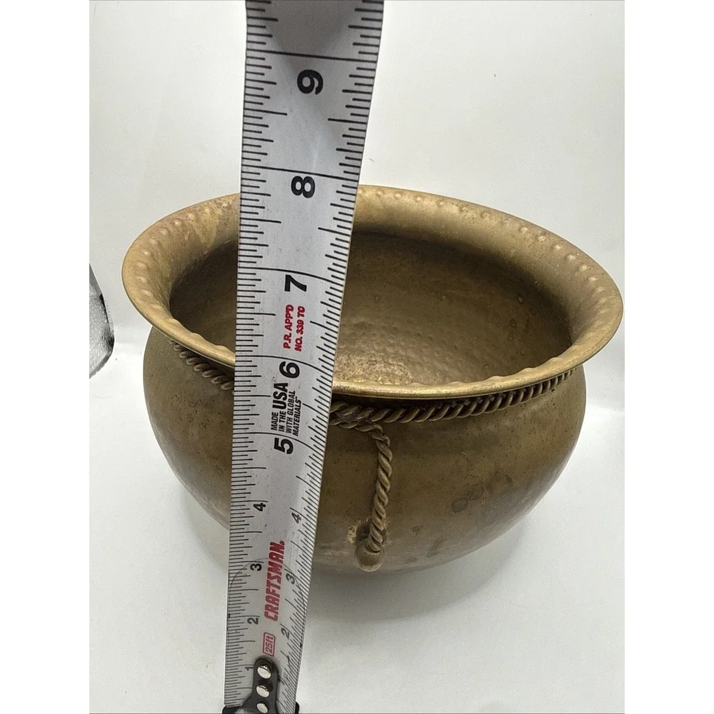 Vintage Brass Bowl Planter With Rope And Tassel Trim Nice Patina 6
